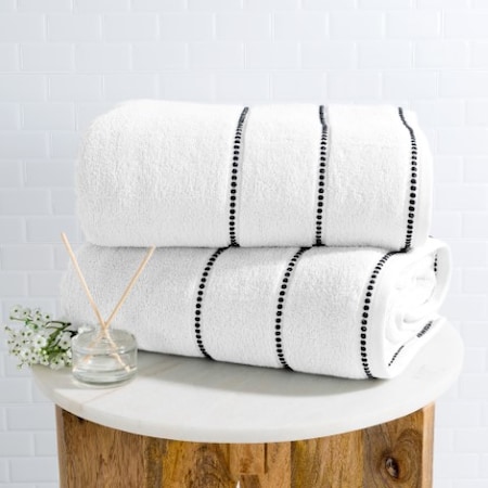 Hastings Home 2-piece Luxury Cotton Towel Set, Bath Sheet Made from 100% Zero Twist Cotton, (White/Black) 862581VMR